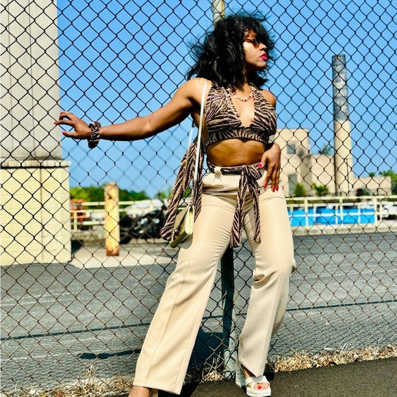 Zebra print wrap around halter top - Picture 1 of 8